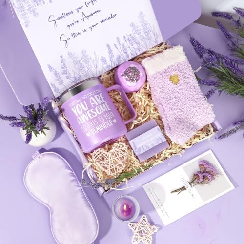 Birthday Gifts for Women Lavender Spa Gift Basket for Women Self Care Relaxing Bath Set Purple Gifts Inspirational Gift for Mom Wife Her Female Sister Teacher Nurse Friends Employee Coworker Spa Gifts - Image 3
