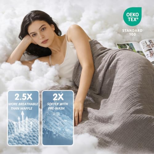 EMME Cotton Muslin Queen Blanket Bed Layering Bedspread Coverlet Breathable Gauze Soft Lightweight Blankets (Heather Brown, 90"x90") - Image 3