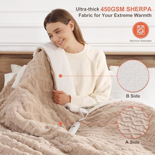Heated Throw Blanket 50"x60"-Small Electric Blanket Throw for Office, Beige - Image 3