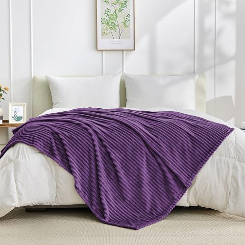 Bnuitland Fleece Throw Blanket, 300GSM Soft Warm Cozy Fluffy Throw for Babys & Pets, Stripe Pattern, All Season Sofa Bed Blanket for Home Decor, Dark Purple 50"x40" - Image 5