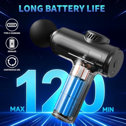 Massage Gun Deep Tissue, Handheld Neck Massager, Portable - 6 Adjustable Vibration Levels, Electric Back Massagers for Athletes, Home & Gym, Mothers Day Gifts (Black) - Image 6