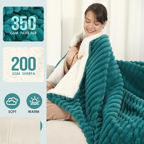 ESTINGO Heated Blanket Electric Throw 50''X60'', Ultra Soft 350GSM Luxury Faux Fur Plus 200GSM Sherpa, Upgraded Selected Cozy & Thick Fabric, 5 Heating Levels & 4H Auto Off, Peacock Blue - Image 3