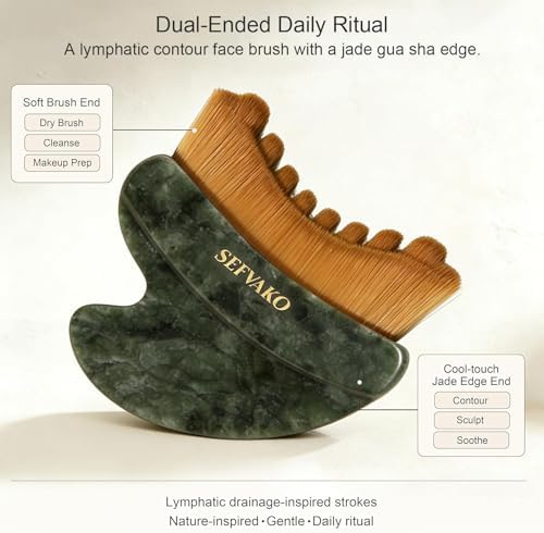 Lymphatic Contour Face Brush, Dual-Ended Dry Brush + Cool-Touch Jade Gua Sha Edge, 0.075mm Ultra-Soft Bristles Gua Sha Facial Tools, for Lymphatic Drainage, Less Puffy Look, Sculpt & Relax - Image 5