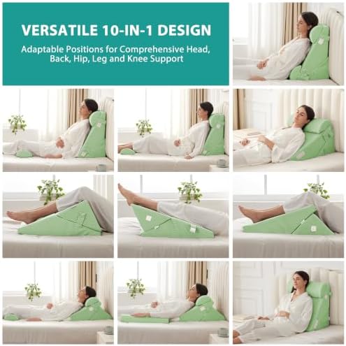 Bedluxe Adjustable 4pcs Bed Wedge Pillow Set, Memory Foam Wedges Pillow Post Surgery for Back, Neck, Leg Pain Relief, Pillows Wedge for Sleeping, Sitting up in Bed, Acid Reflux and GERD, Green - Image 4