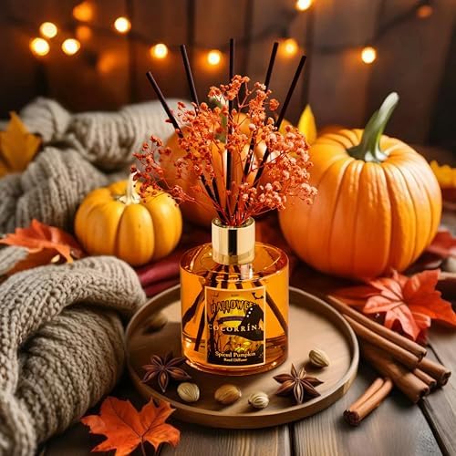 COCORRÍNA Reed Diffuser - Spiced Pumpkin 6.7 fl oz Scented Diffuser with 8 Sticks Home Fragrance Bathroom Shelf Decor (Halloween Collection) - Image 2