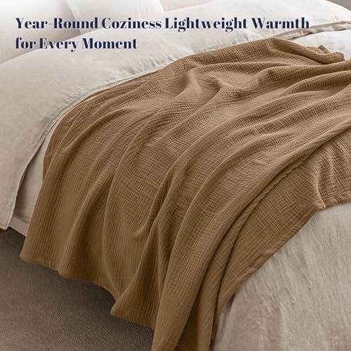 PHF 100% Cotton Muslin Blanket King Size 108"x90", 4-Layer Lightweight Gauze Throw, Breathable Cloud-Soft Minimalist Blanket for Bed, Couch, Camping & Baby, Coco Brown, Ideal Gift - Image 7