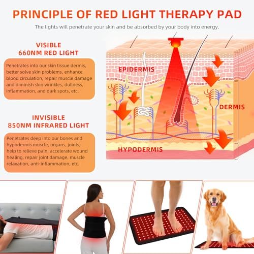 Red Light Therapy for Body Large 19.8" x 12" Infrared Heating Pad Wrap for Back Waist Shoulder Knee Feet Joints Pain Relieve, Diminish Inflammation, Ideal Gift - Image 3