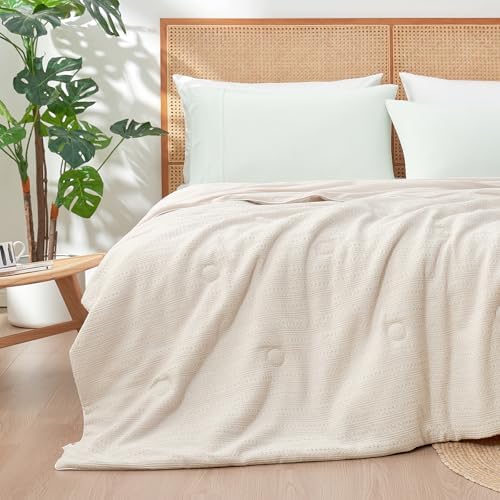 Waffle Cooling Comforter Blanket for Hot Sleepers, Twin Size, Beige - Image 2