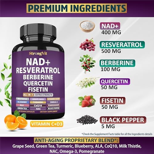 NAD Resveratrol Supplement for Cellular Health + Healthy Aging 60 Capsules - Image 2