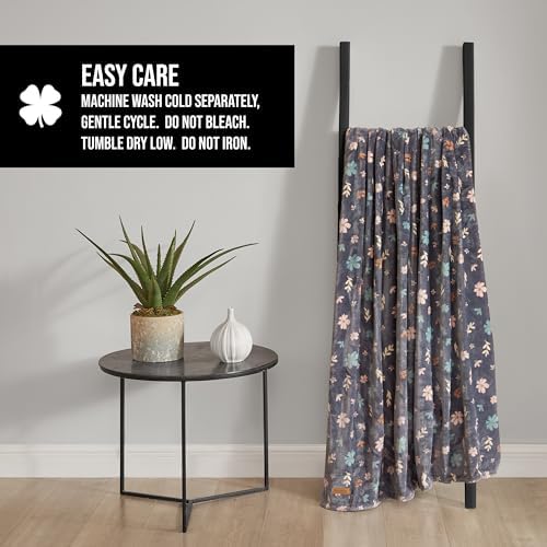 Lucky Brand Luxurious Fuzzy Blanket for Sofa or Bed, Tossed Blooms Plush Throw Blanket, 50" x 70", Gray Floral - Image 6