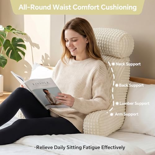 Reading Pillow for Bed with Adjustable Neck Support,XXL White Flannel - Image 2