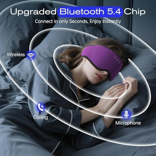 Sleep Mask with Bluetooth 5.4 Headphones, Sleeping Headphones for Side Sleepers, Wireless Music Eye Mask Speakers for Men, Women, Tech Gifts, Purple - Image 6