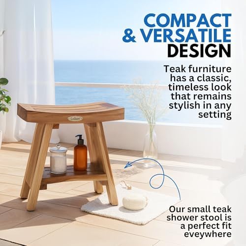 EcoDecors Harmony Gold 18" Teak Shower Bench, Fully Assembled - Image 7