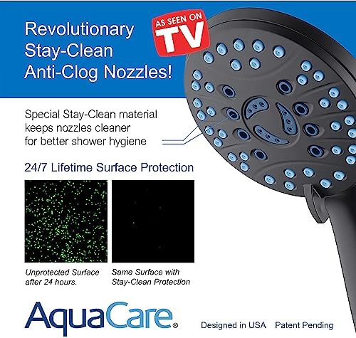 AquaCare High Pressure 8-mode Handheld Shower Head - Anti-clog Nozzles, Built-in Power Wash to Clean Tub, Tile & Pets, Extra Long 6 ft. Stainless Steel Hose, Wall & Overhead Brackets - Image 3