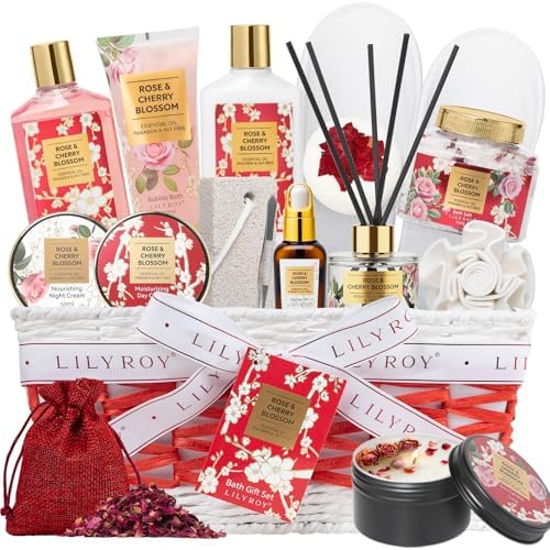 17Pcs Spa Gifts Bath Skin Care Set Relaxing Rose Spa Gift Baskets for Women by LILYROY