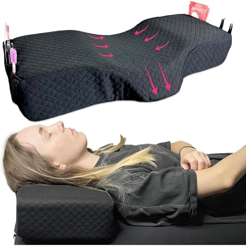 Lash Pillow for Eyelash Extensions - Curved Memory Foam Bed Pillow, Ergonomic Head Rest with Neck Support, Side Pockets for Tools, Fits Lash Beds for Tech (Short Neck Slope) by XOLLOZ