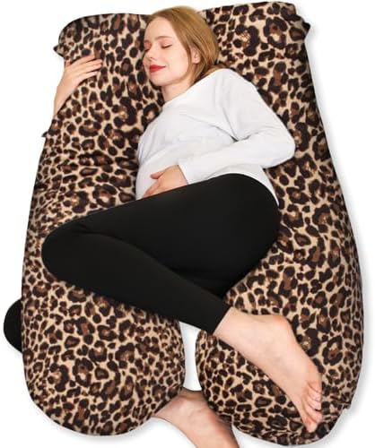 Chilling Home Pregnancy Pillows, U Shaped Maternity Pillow for Pregnant Women with Velvet Removable Cover, 55 inch Pregnancy Pillows for Sleeping, Body Pillows for Adults Full Support, Leopard Print by ChillingHome