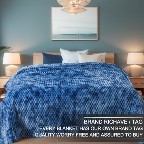 Richave Twin Size Blanket, Premium Lightweight Anti-Static 66x90 Inches 3D Clouds Stylish Jacquard Velvet Plush Bed Blanket for Twin XL Extra Long Bed, Tie-dye Stone Blue - Image 2