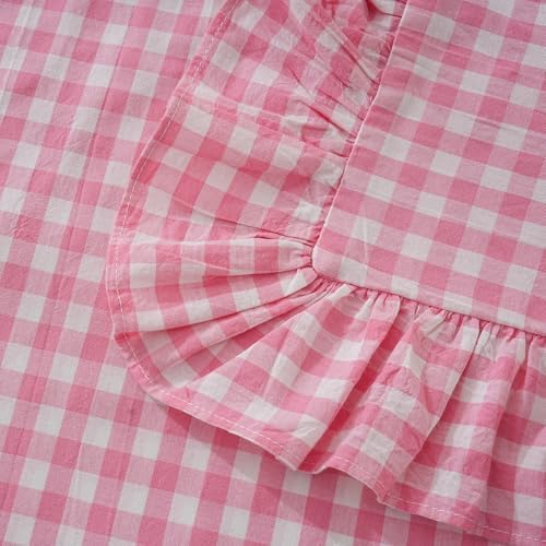 2 Pack Pink/White Plaid Ruffled Checkered Throw Pillow Cover 20 x20 inches - Image 6