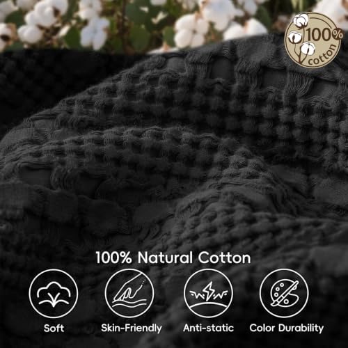 PHF Lightweight 100% Cotton Waffle Throw Blanket for Couch, Black - Image 4