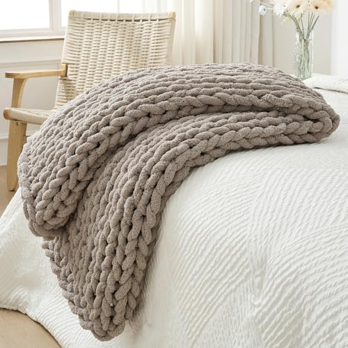 Bigacogo Chunky Knit Throw Blanket for Couch, 40x60 inches, Taupe by Bigacogo