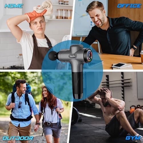 TOLOCO Massage Gun, Back Massager 10 Replacement Head for Pain Relief Deep Tissue, Percussion Massage Guns 7 Speed Level Super Quiet Electric Massager Fathers Day Dad Gifts, Carbon - Image 6