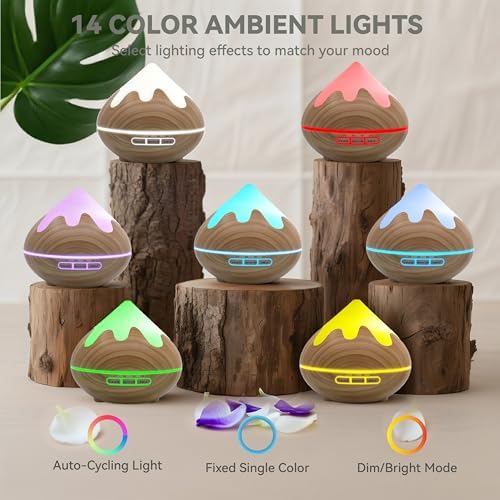 500ML Essential Oil Diffuser, Aromatherapy Diffuser with Remote Control, Multifunctional Air Diffusers for Home Office Room, Fragrance Aroma Diffuser with 7 Color LED & 2 Mist Mode, Brown - Image 2