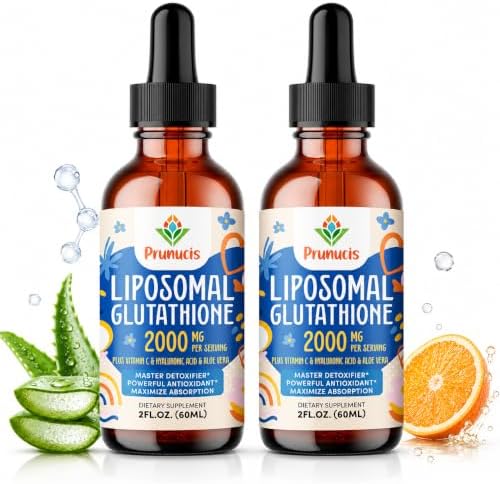 Prunucis 2000MG Liposomal Glutathione Liquid, 98% Absorption, Active Form L-Glutathione Supplement, Vegan Friendly, Powerful Antioxidant Complex for Immune System, Aging Defense, Detox, 4 FL.OZ by Prunucis