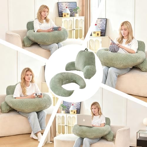 17" Reading Pillow for Bed,U Shaped Arm & Elbow Support,Green Corduroy - Image 5