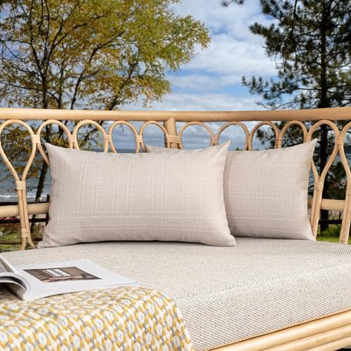 Kevin Textile Outdoor Waterproof 12”x20” Lumbar Pillow Covers 2 Pack, Beige by KevinTextile