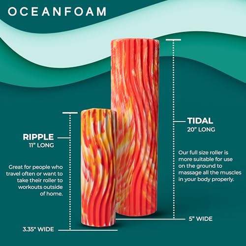 Oceanfoam Tidal Roller - Red, Gold & Natural Marbled - Muscle Massage Foam Roller for Back Pain & Stretching - Firm and Ergonomic Wide Wave Textured - Yoga, Athletics, & Wellness - Full Size, 20" x 5" - Image 6