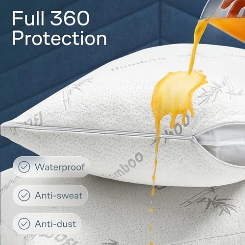 100% Waterproof Pillow Protectors Queen 20x30 Pair Zippered Pillow Case, Pillow Cover, Guaranteed Noiseless Pad, Ultra Plush Absorbent (Viscose Made from Bamboo), White 2 Pack - Image 2
