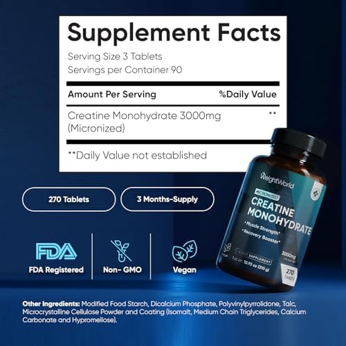 WeightWorld Micronized Creatine Monohydrate 3000mg |1000mg per Tab | 270 Ct - Image 5