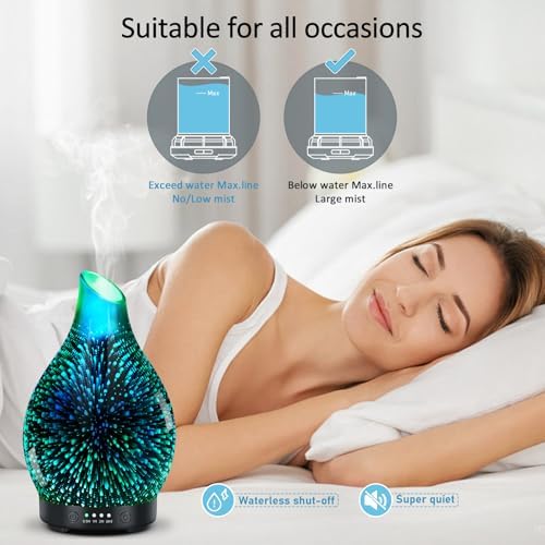 Essential Oil Diffuser 150ML -3D Firework Glass Aromatherapy Diffusers for Essential Oils with 4 Timer Setting Auto Shut-Off Silent Operation 7 Colors Lights Changing, Mothers Day for Room, Office - Image 5