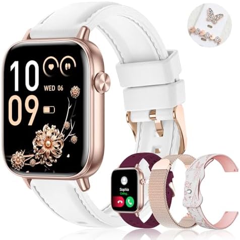 Iaret Smart Watch for Women, 1.83" HD Fitness Tracker with 4 Bands, Answer/Make Calls, Heart Rate/Sleep/SpO2/Step Tracking, 100+ Sport Modes, Android/iPhone Compatible Gift (White) by Iaret
