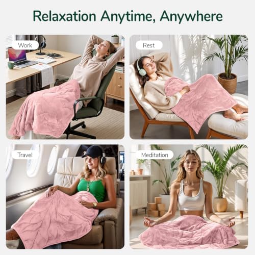 Weighted Lap Blanket for Adults, 7 lbs 41" x 53", Leaf Pattern, Dark Pink - Image 6