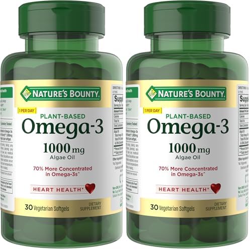 Nature's Bounty Omega 3, Plant-Based Omega 3 Fatty Acid Supplement, 520mg, Supports Whole Body Health Including Heart, Skin, Joint, 30 Vegetarian Softgels, Fish Oil Alternative (Pack of 2) by NaturesBounty