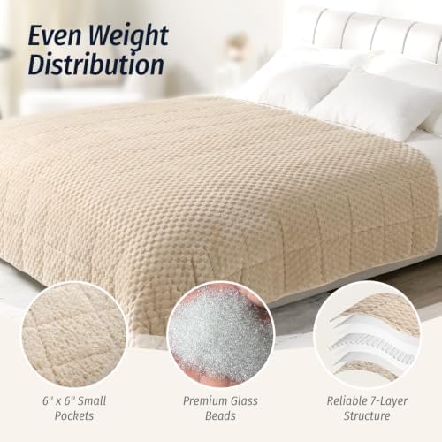 Fleece Weighted Blanket for Adults 48" x 72" 15lbs Fuzzy Blankets, Khaki - Image 4