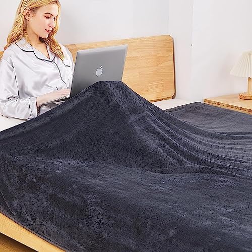 Fleece Blanket Queen Size for All Season 350GSM - Premium Lightweight Anti-Static Throw for Queen/Full Size Bed Extra Soft Brush Fabric Warm Sofa Thermal Blanket 90" x 90"(Dark Gray Queen) - Image 3
