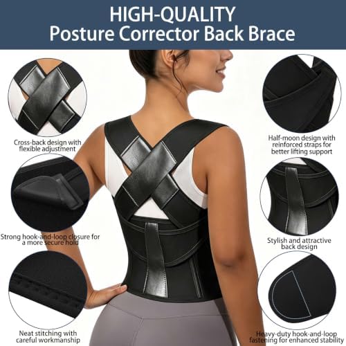 Posture Corrector for Women and Men Plus Size Full Back Support Brace Straightener Scoliosis Spine Upper Back Pain Relief Adjustable Shoulder Instant Posture Corrector with Hunchback (Black, X-Large) - Image 4
