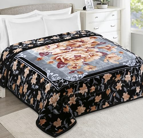 Nestl 12 Lbs Velvet Fleece Blanket for Winter - 2 Ply Heavy & Warm Korean Style Bed Blanket - Reversible Printed Raschel King Size Blanket - Wrinkle & Fade Resistant - 87 x 94 Inches - Black & Grey by Nestl