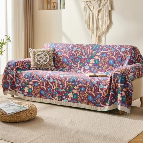 VANJOROY Boho Throw Blanket, 100% Organic Cotton Breathable Skin-Friendly Ultra Soft 50" x 60" Bed Quilt Blue Throw - Floral Rustic Luxury Reversible Blanket for Sofa Couch Chair and Gift, - Image 7