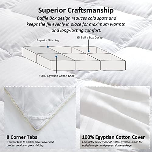 Luxurious All-Season Goose Down Feather Fiber Comforter Duvet Insert, Exquisite King White Stripe Design, Premium Baffle Box, 100% Cotton Down Proof Fabric, 65 oz. Fill Weight - Image 6