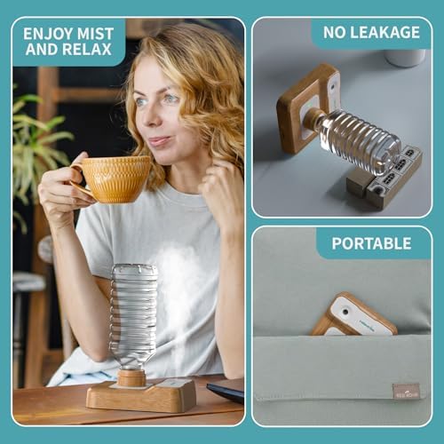 Travel Humidifier, Portable Humidifier for Plants, Bedroom, Office, Hotel or Car, Battery Operated Mini Cool Mist Humidifiers, Quiet 23dB, Auto-off, Night Light & BPA-Free, Wood Grain - Image 5