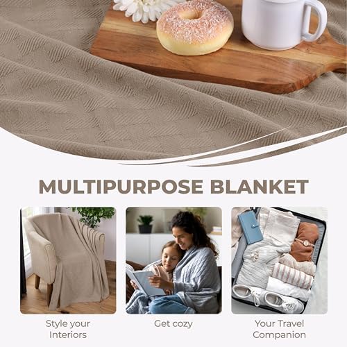 Superior Cotton Blanket Breathable All Season Comfy Bedding, Twin, Khaki - Image 5