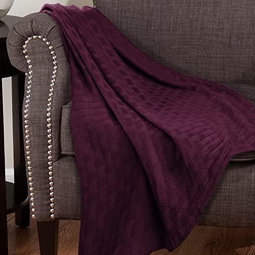 Superior Basketweave Cotton Blanket, Basket Weave Design, Soft, Comfy Cover for Bed, Bedding, Bedroom, Couch Throw, Lounging, Modern Boho Medium Weighted Blankets, King, Plum - Image 3