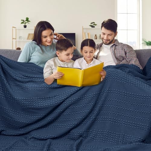 PHF Lightweight 100% Cotton Waffle Blanket, Oversized King, Blue Sapphire by PHF