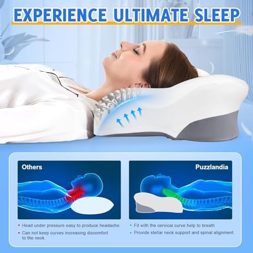 Cervical Neck Pillow for Side Sleeper - Memory Foam Pillows Ergonomic Neck Support for Pain Relief Contour Memory Foam - Adjustable Orthopedic Bed Pillows with Breathable Pillowcase (Black-Gray) - Image 4