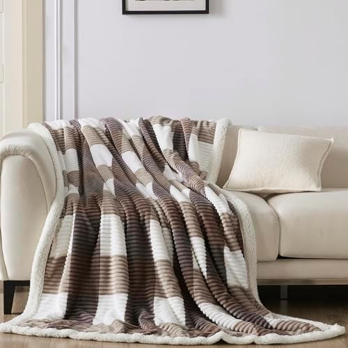 Gracelife Sherpa Fleece Throw Blanket for Couch, Fluffy Plush Warm Fuzzy Blanket for Women and Men, Cozy Thick Soft Twin Blanket for Bed, Beige, 60x80 Inches by Gracelife