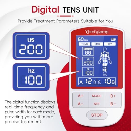 Comfytemp TENS Unit Muscle Stimulator for Pain Relief Therapy, TENS Machine with 20 Modes and DIY, Dual Channel EMS Unit, Electric Pulse Massager for Back, Shoulder, Sciatica, Knee - Image 3